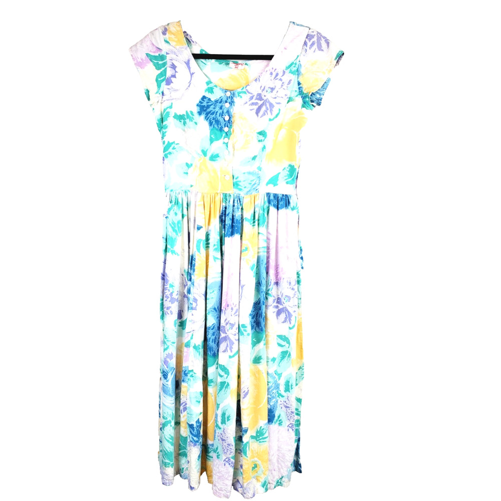 Rene Derhy PARIS VTG Womens Medium Floral COTTAGECORE Dress‎ Feminine Midi